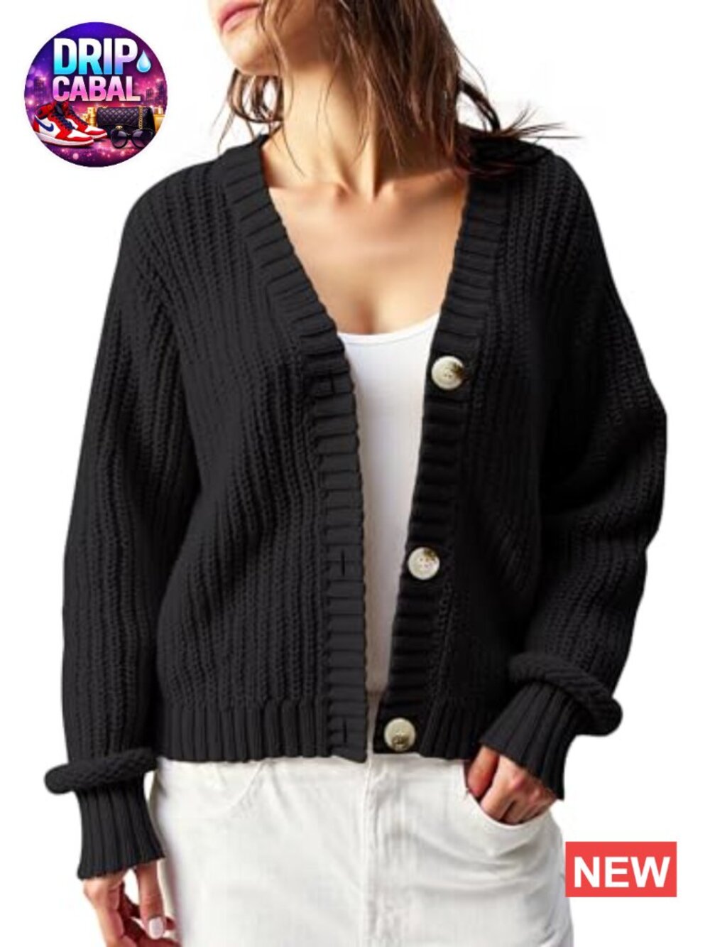 Chunky Waffle Knit Oversized Cardigan - Button Down V-Neck Casual Layering - Picture 4 of 6